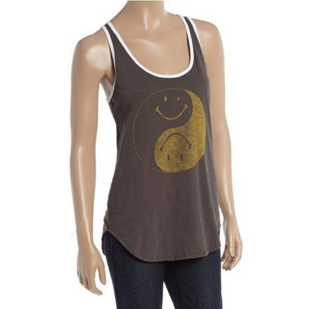 Junk Food Yin Yang Smiley Face Ringer Tank Top Size Small